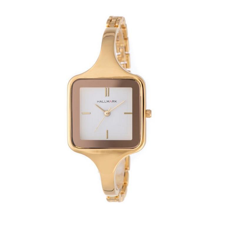 Hallmark Ladies Gold Bangle White Dial Watch
