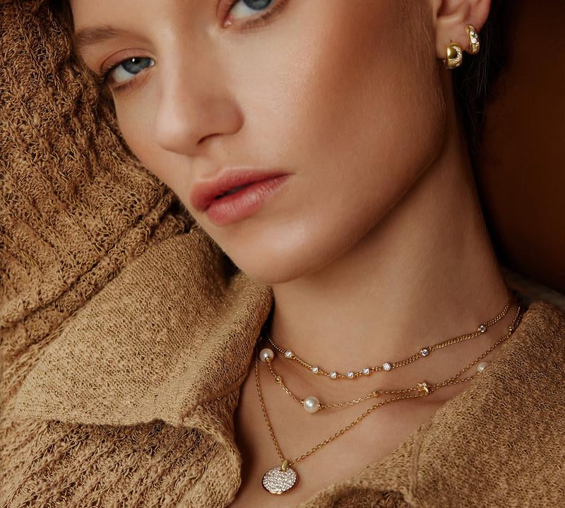 Ania Haie Elegant Gold Multi-Station Round Stone Chain Necklace