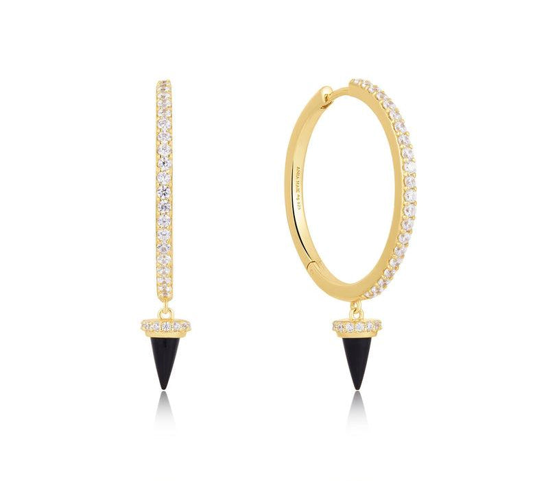 Ania Haie Gold Black Agate Drop Hoop Earrings