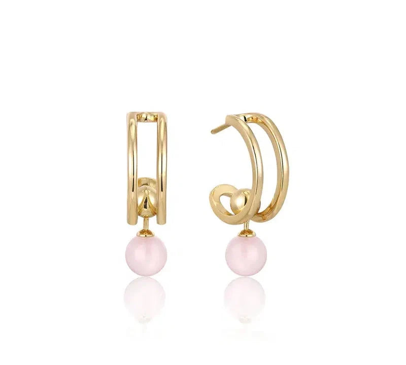 Ania Haie Gold Orb Rose Quartz Stud Mini Hoop Earrings