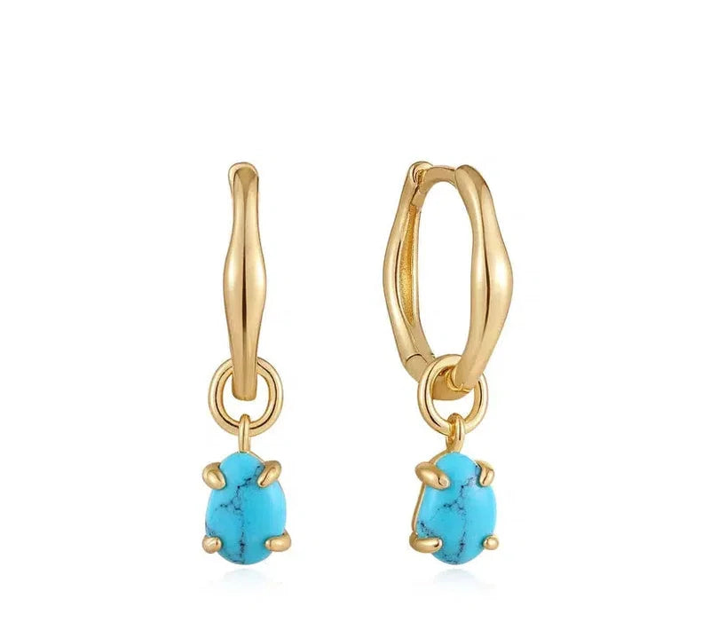 Ania Haie Gold Turquoise Drop Wave Huggie Hoop Earrings