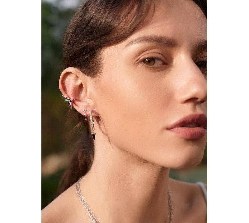 Ania Haie Silver Black Agate Drop Hoop Earrings