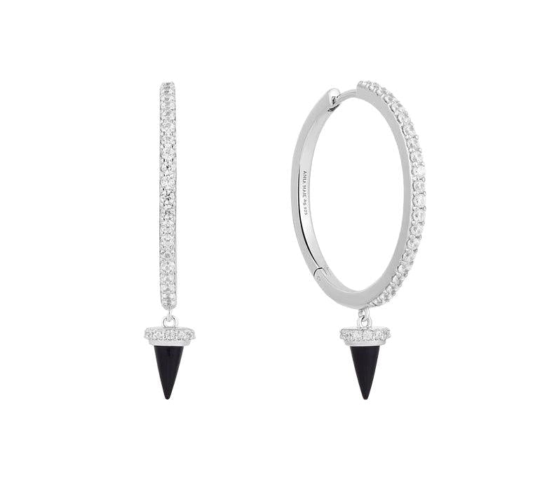 Ania Haie Silver Black Agate Drop Hoop Earrings