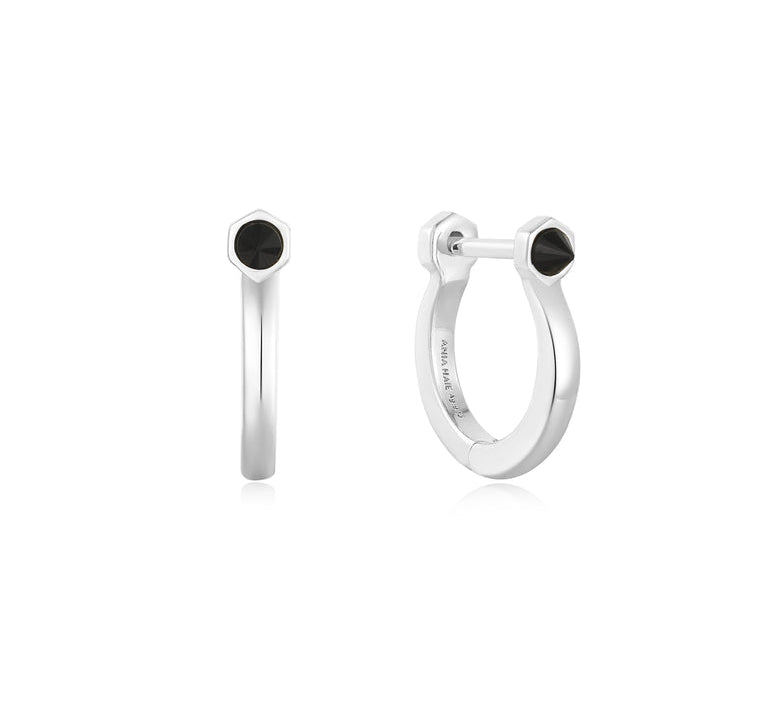 Ania Haie Silver Black Agate Huggie Hoop Earrings