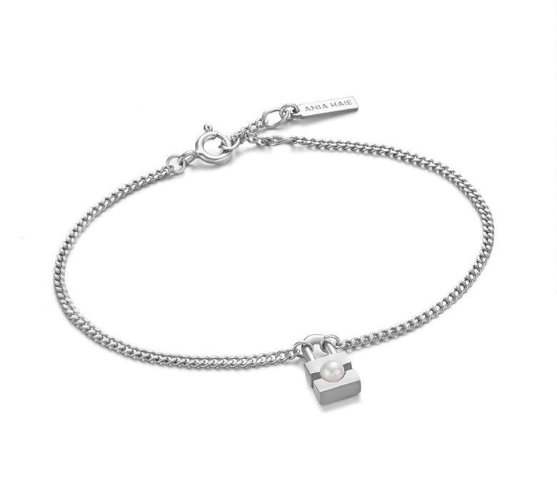 Ania Haie Silver Pearl Padlock Bracelet
