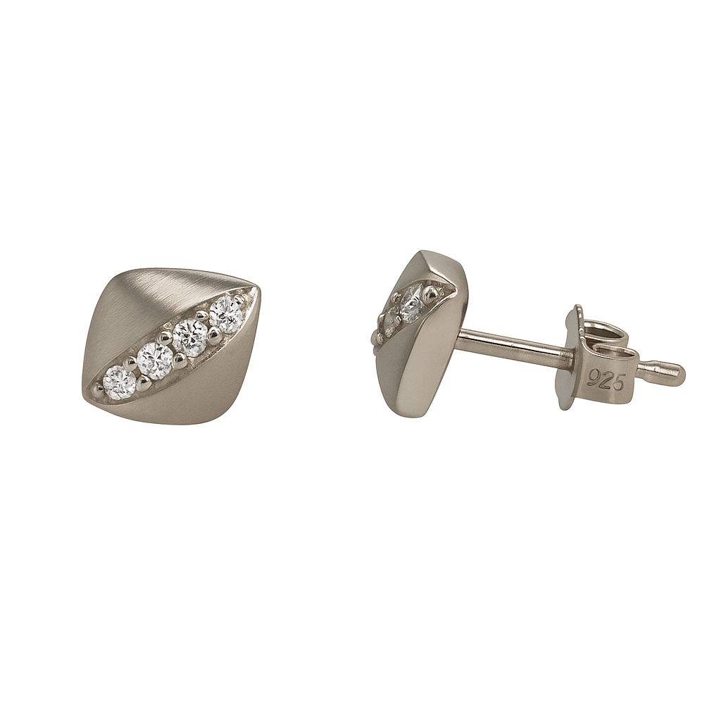 Brand Avenue 925 Silver Multi Matt Cubic Zirconia Stud Earrings