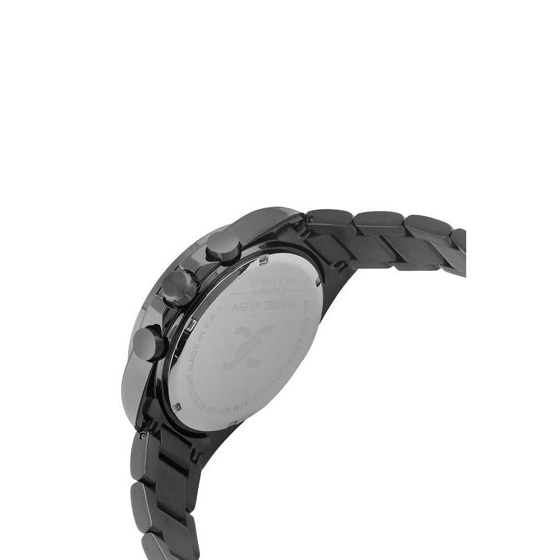 Daniel Klein men's quartz watch featuring a sleek black metallic strap and durable stainless steel case back.