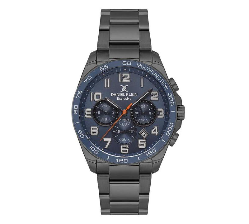Daniel Klein men's quartz watch featuring a blue multifunction dial and durable metallic strap for a refined, professional look.