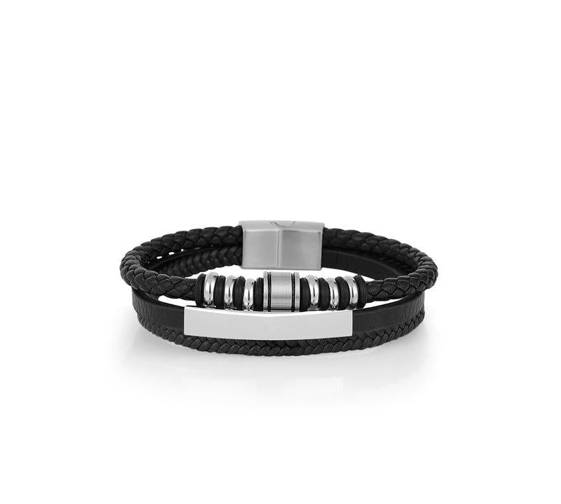 Daniel Klein Gents Black Leather Bracelet