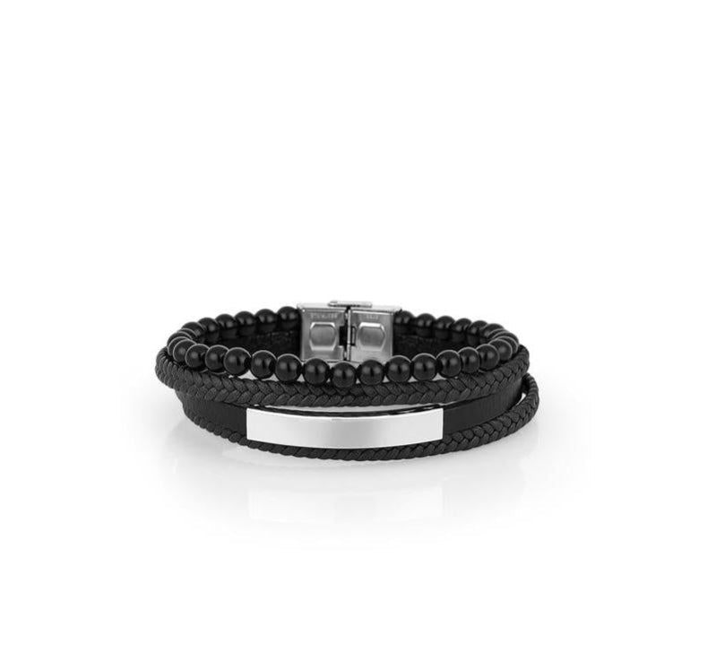 Daniel Klein Gents Black & Silver Leather Bracelet