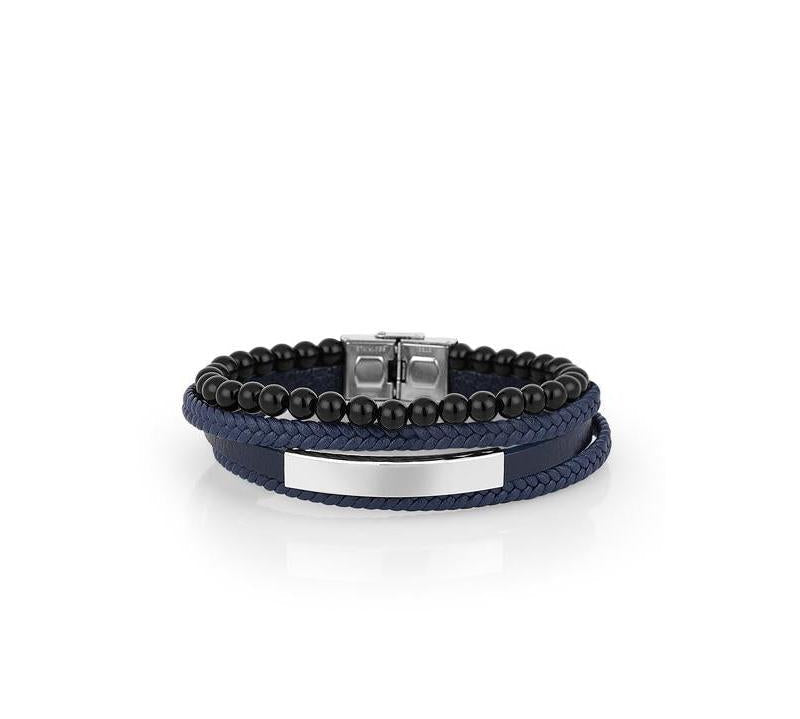 Daniel Klein Gents Blue & Black Leather Bracelet