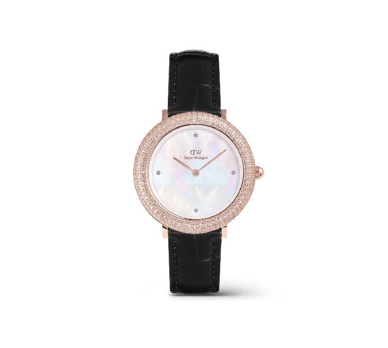 Daniel Wellington Crystalline Bezel Black Croc Rose Gold
