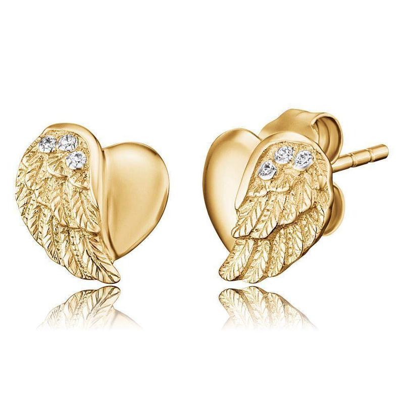 Engelsrufer CZ Gold Heart wing Studs