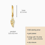 Engelsrufer Flying Wings Gold Hoop Earrings with Zirconia