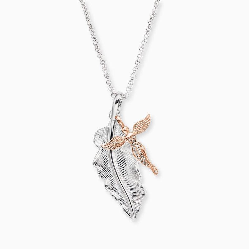 Engelsrufer Necklace Feather & Angel CZ Rose Gold