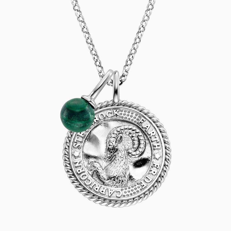 Engelsrufer Silver Capricorn Malachite With Zirconia Necklace