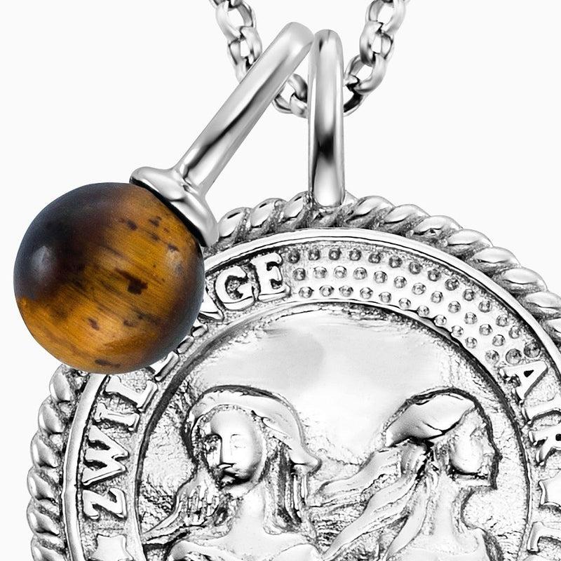 Engelsrufer Silver Gemini Tiger Eye Pearl With Zirconia Necklace