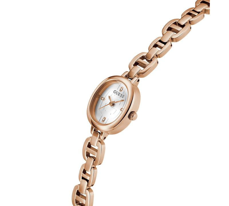 GUESSRose Gold Analog Watch with Oval White Dial