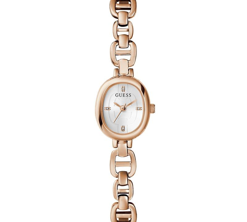 GUESSRose Gold Analog Watch with Oval White Dial