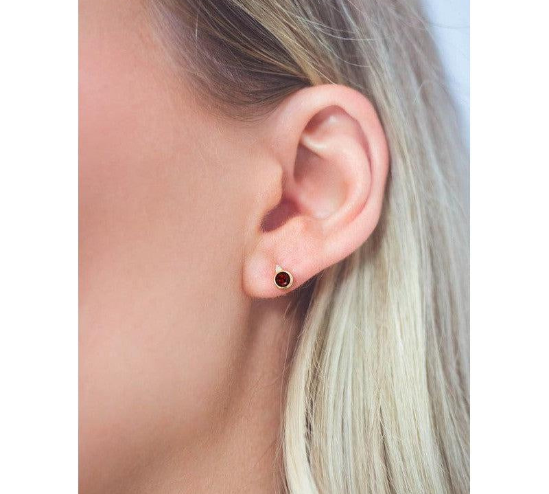 Georgini Natural Garnet and Two Natural Diamond January Earrings - Gold