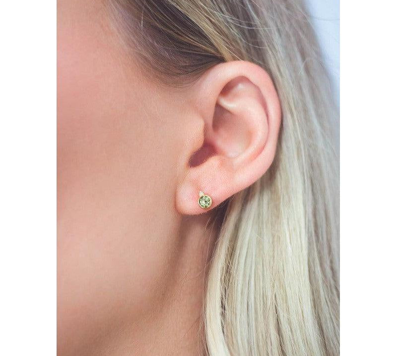 Georgini Natural Peridot and Two Natural Diamond August Earrings - Gold
