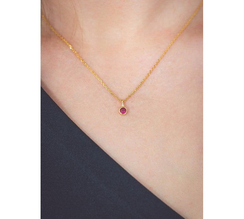 Georgini Natural Ruby and Diamond July Pendant - Gold