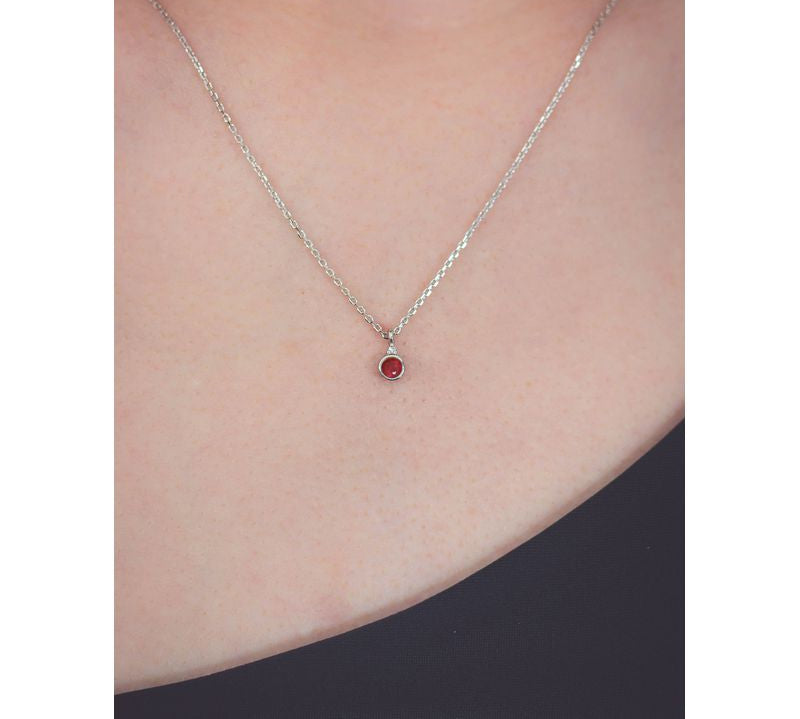 Georgini Natural Ruby and Diamond July Pendant - Silver