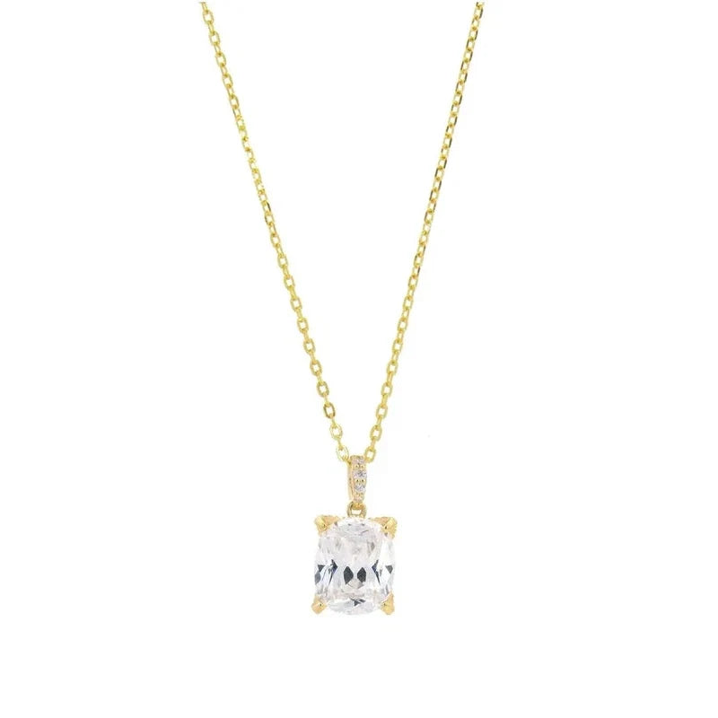 18k gold-plated sterling silver pendant with a sparkling cushion-cut cubic zirconia on a delicate 50cm chain.