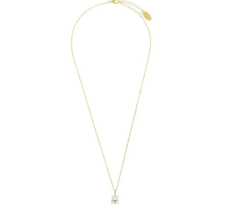 18k gold-plated sterling silver necklace featuring an elongated cushion-cut cubic zirconia pendant on a 50cm chain.