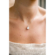 Georgini Sydney Soiree cushion-cut cubic zirconia pendant in rhodium-plated sterling silver on a delicate chain.