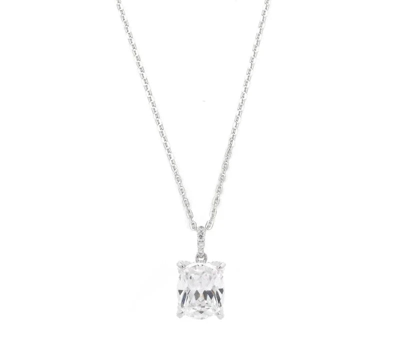 Georgini Elaine cushion-cut cubic zirconia pendant in rhodium-plated sterling silver on a delicate adjustable chain.