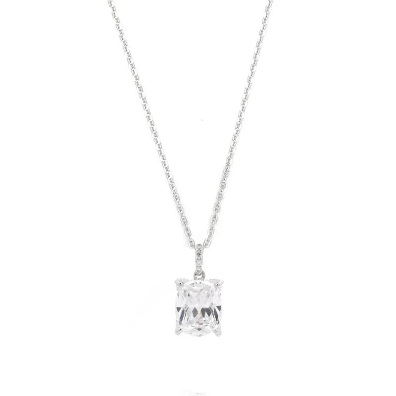 Georgini Elaine cushion-cut cubic zirconia pendant in rhodium-plated sterling silver on a delicate adjustable chain.