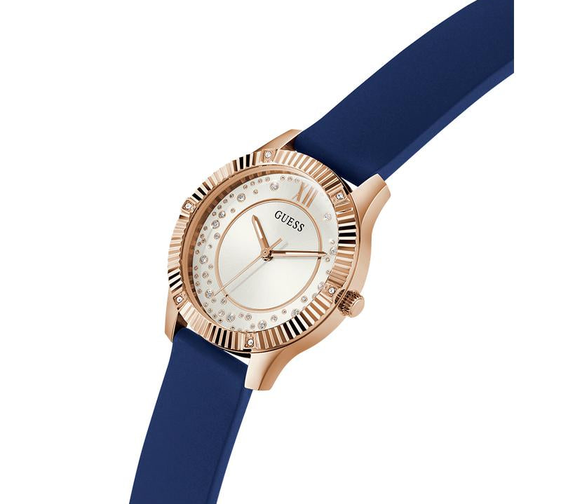 Guess Ladies Blue Rose Gold Tone Analog Watch