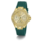 Guess Ladies Green Gold Tone Multi-function Watch