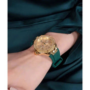 Guess Ladies Green Gold Tone Multi-function Watch