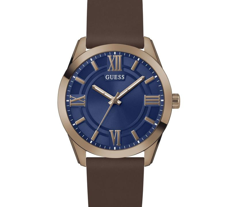 Guess Mens Black Rose-Gold Tone Analog Watch