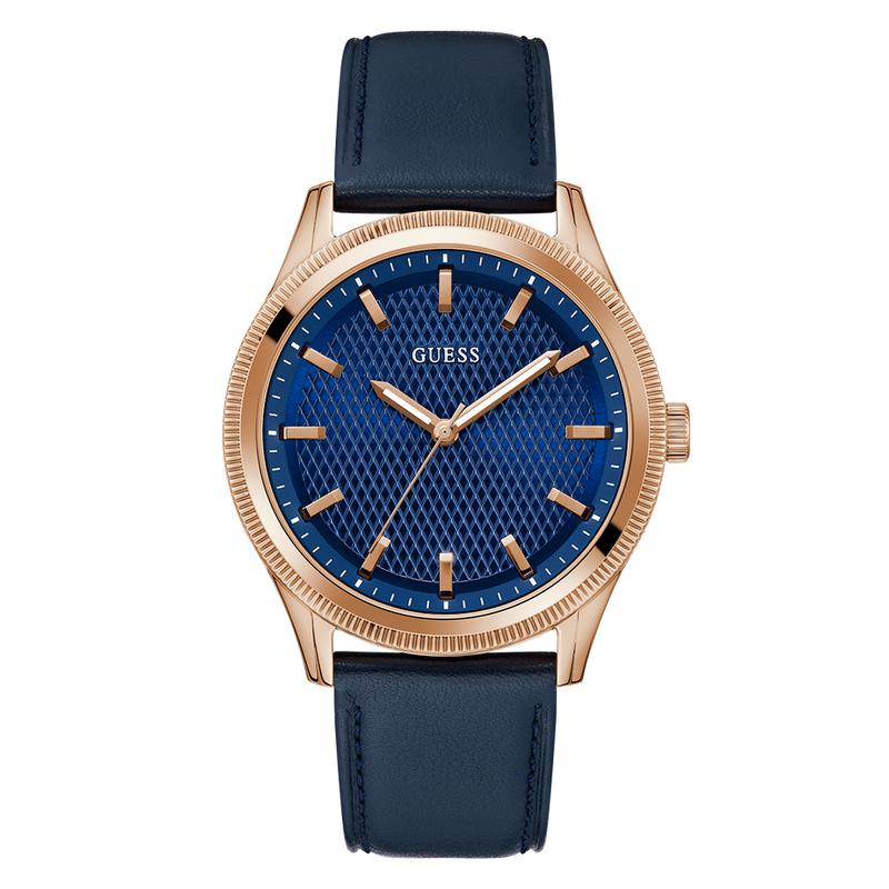 Guess Mens Navy Rose Gold Tone Analog Watch