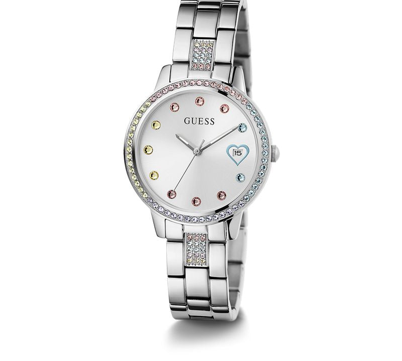 Guess Three Of Hearts White Dial Analog Watch
