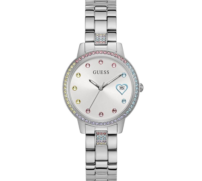 Guess Three Of Hearts White Dial Analog Watch