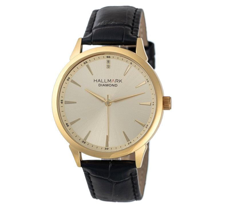 Hallmark Gents Diamond Collection Black Leather Strap