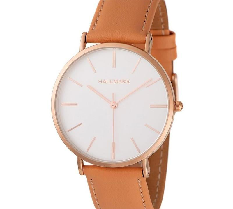 Hallmark Gents Leather Tan Strap White Dial Watch