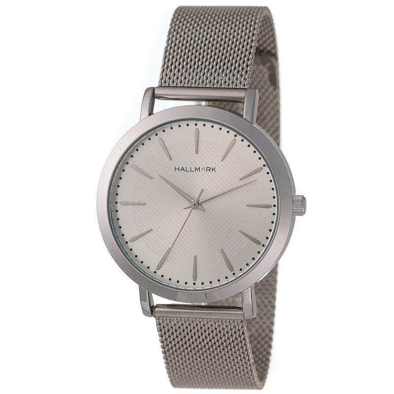 Hallmark Gents Silver Bracelet White Dial Watch