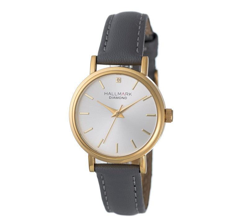 Hallmark Ladies Diamond Collection Grey Leather Strap