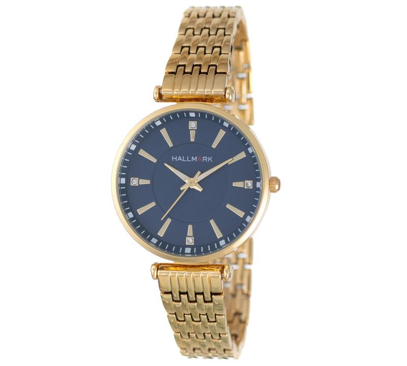 Hallmark Ladies Gold Bracelet Blue Dial Watch