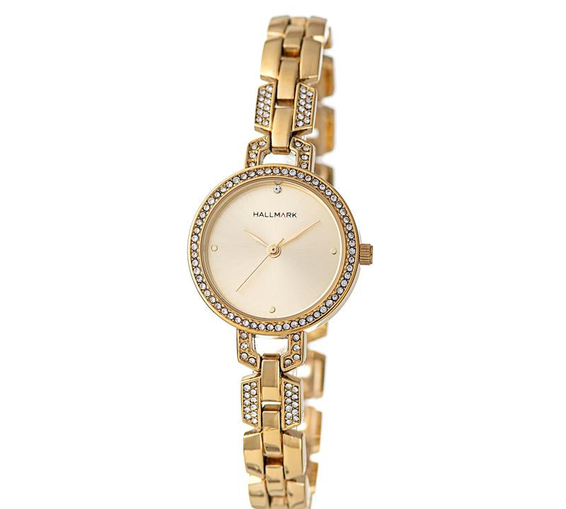 Hallmark Ladies Gold Bracelet Champagne Dial Watch