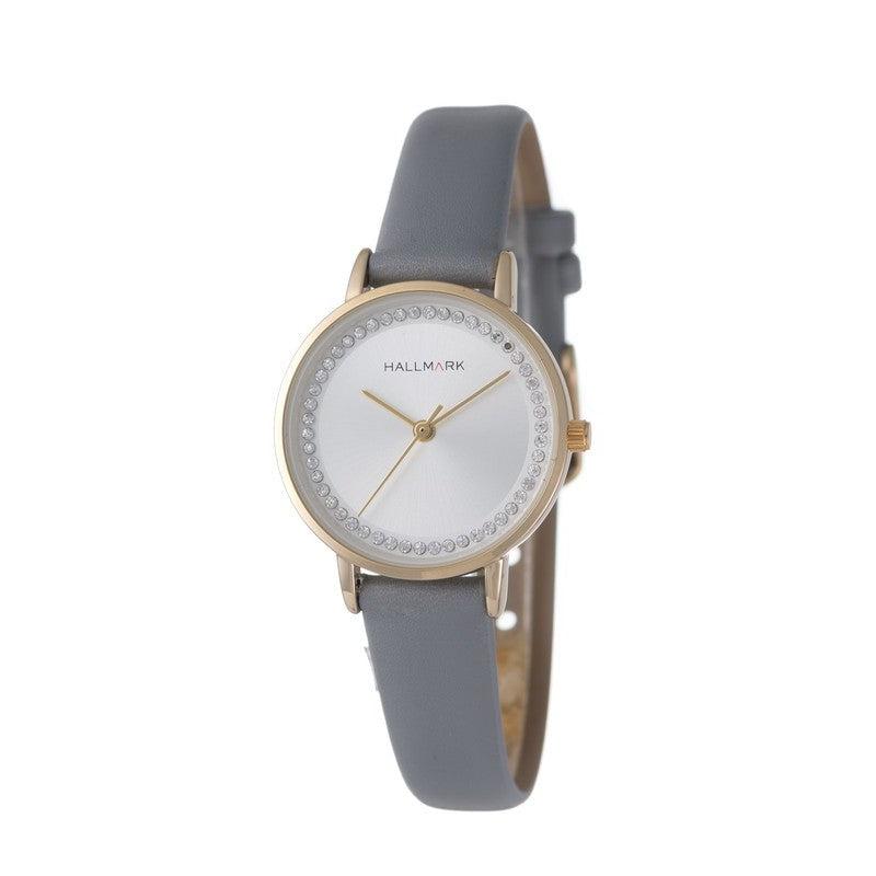 Hallmark Ladies Leather Grey Strap Silver Dial