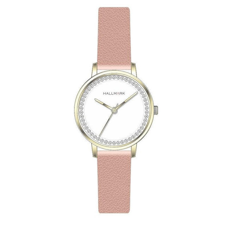 Hallmark Ladies Leather Pink Strap Silver Dial