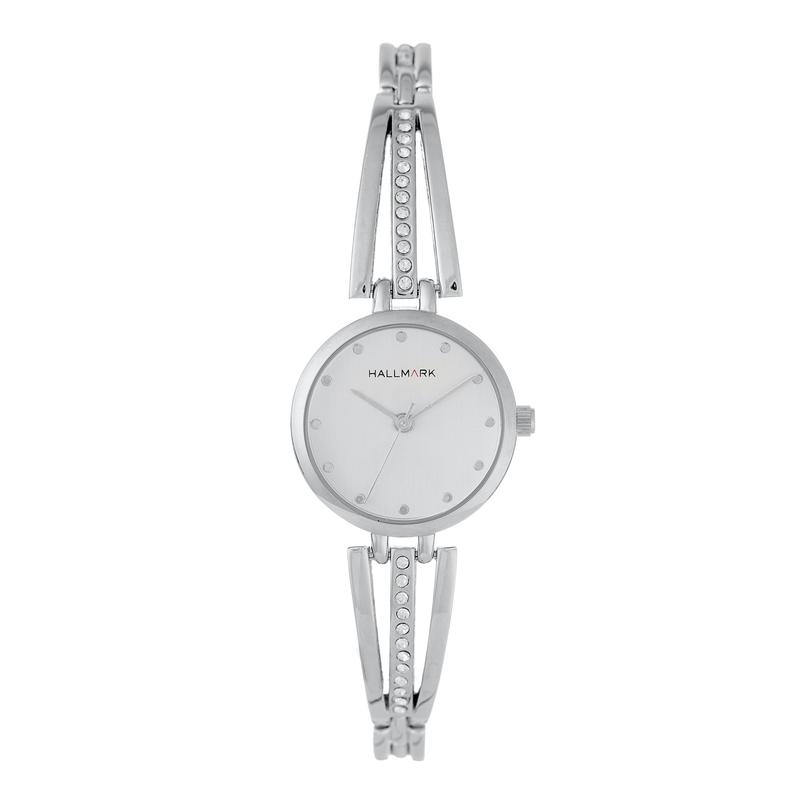 Hallmark Ladies White Dial Metal Strap