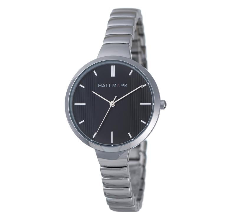 Hallmark Silver Ladies Black Dial Watch