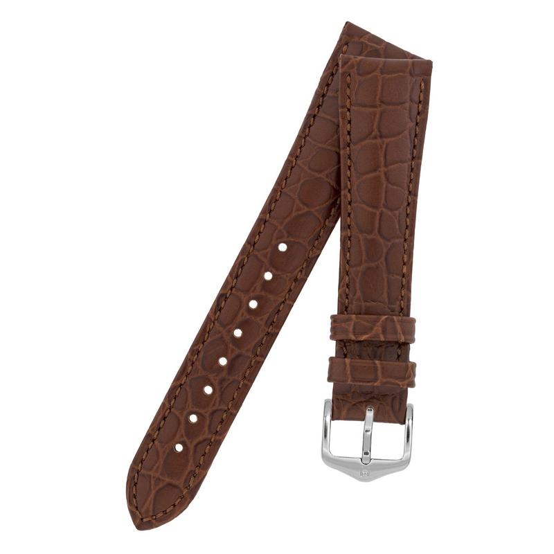 Hirsch ARISTOCRAT Croco-Embossed Leather Watch Strap in BROWN